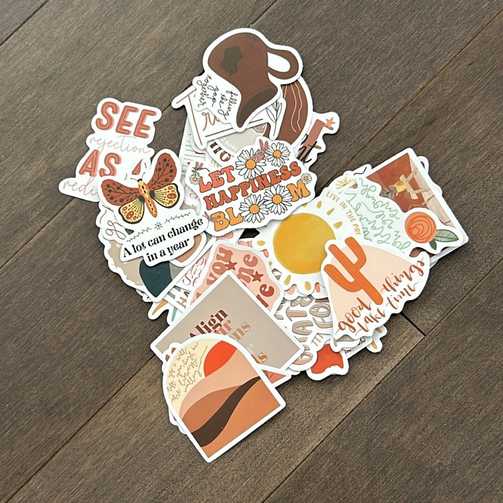 Retro Bohemian Sticker Set, Aesthetic DIY Boho Laptop Tech Decor, Positivity Art
